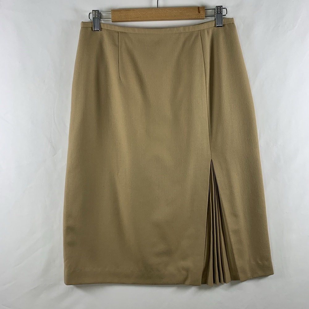 VTG Talbots Old Money Wool Knee Length Skirt Size 10 Camel Italian Fabric USA